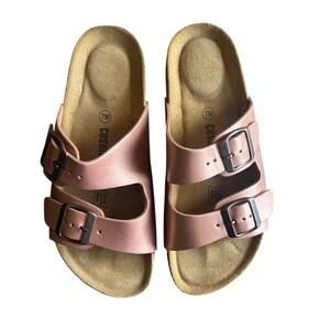 Cushionaire Lane Rose Gold Metallic Cork Footbed Slide Sandals Womens 7M
